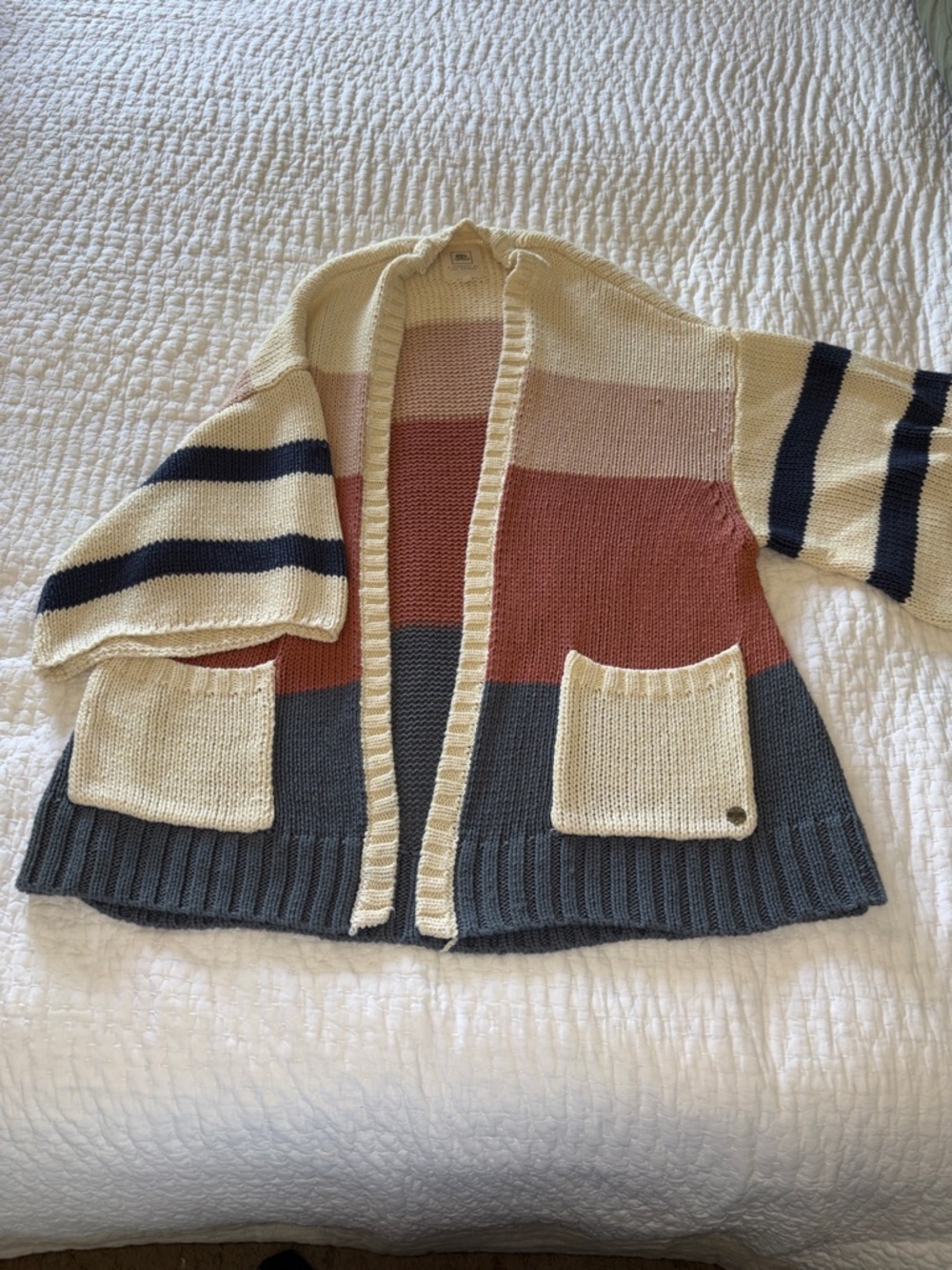 Rip Curl Striped Colorblock Open Front Women's Sweater/Cardigan - EUC M